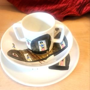 Vintage Hand painted 3 piece Ceramic  Dish set, Vintage never used. Italian.